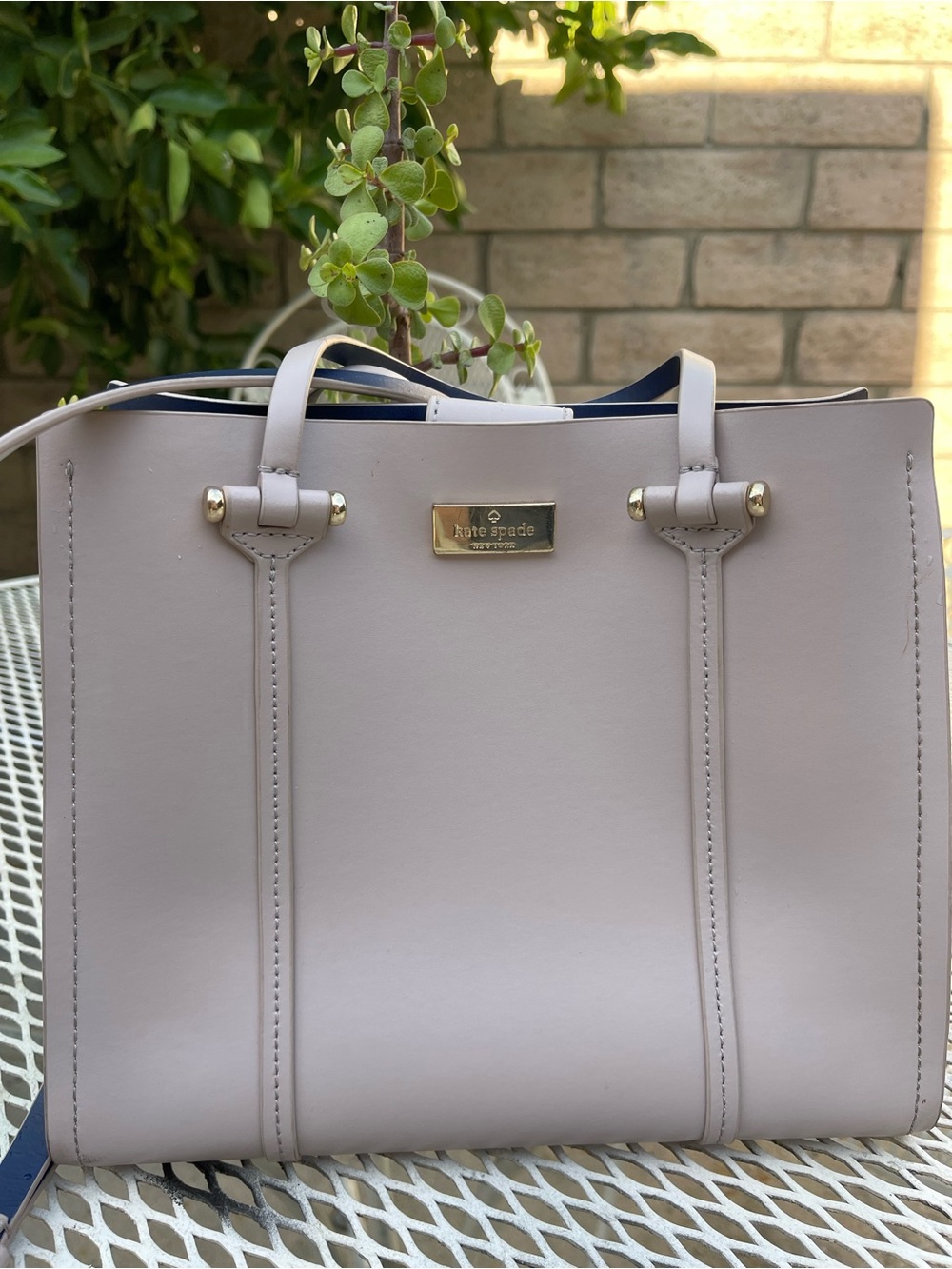 kate spade New York Taupe/Navy Tote